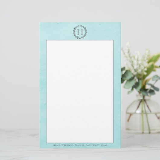 Papeterie Monogramme turquoise (Debout devant)