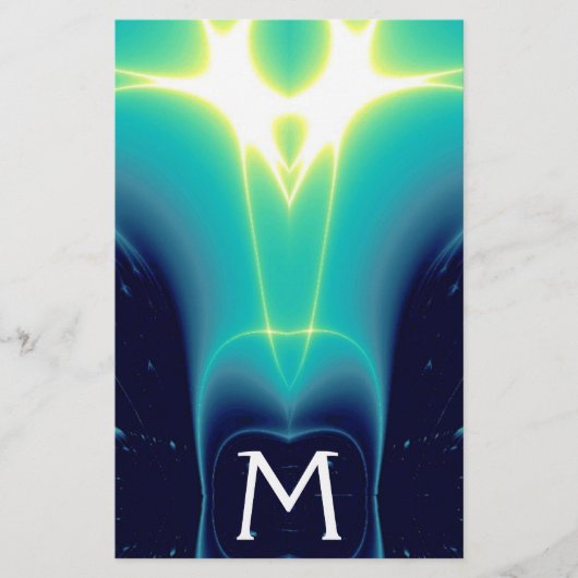 PAPETERIE MONOGRAMME TURQUOISE ABSTRAIT DES VAGUES LUMINEUSE (Devant)