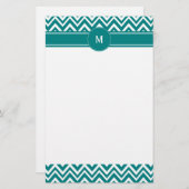 Papeterie Monogramme Turquoise et blanc Motif Chevron (Devant / Derrière)