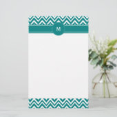 Papeterie Monogramme Turquoise et blanc Motif Chevron (Debout devant)