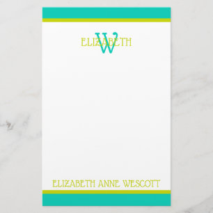 Papeterie Monogramme turquoise et vert citron