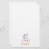 Papeterie Monogramme Unicorn Rose Bleu Or, Fille (Devant / Derrière)