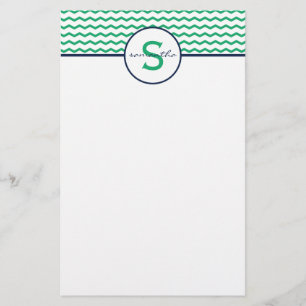 Papeterie Monogramme vert Chevron