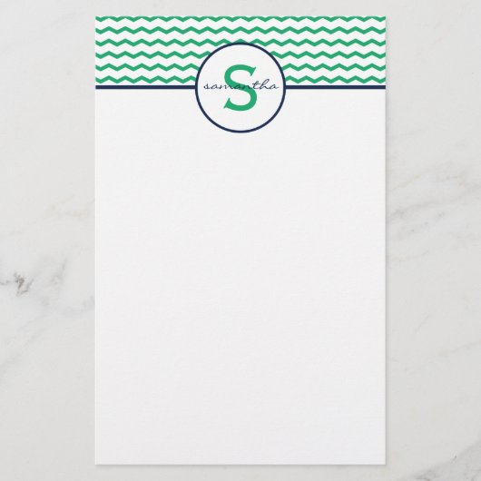Papeterie Monogramme vert Chevron (Devant)