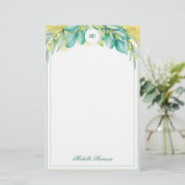Papeterie Monogramme Vert Eucalyptus Feuilles Branches d'oli (Debout devant)