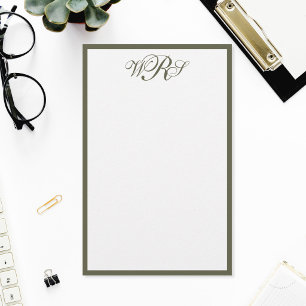 Papeterie Monogramme vert olive classique
