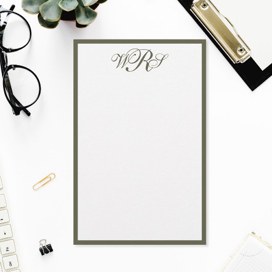 Papeterie Monogramme vert olive classique