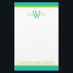 Papeterie Monogramme vert turquoise et citron vert<br><div class="desc">Cette papeterie monogramme mignon présente un cadre bleu turquoise et vert citron avec un monogramme bleu turquoise et vert assorti que vous pouvez personnaliser avec votre choix de nom et d'initiale.</div>