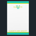 Papeterie Monogramme vert turquoise et citron vert<br><div class="desc">Cette papeterie monogramme mignon présente un cadre bleu turquoise et vert citron avec un monogramme bleu turquoise et vert assorti que vous pouvez personnaliser avec votre choix de nom et d'initiale.</div>