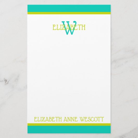 Papeterie Monogramme vert turquoise et citron vert (Devant)