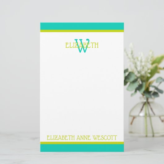Papeterie Monogramme vert turquoise et citron vert (Debout devant)