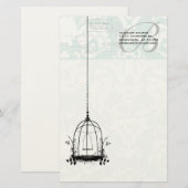 Papeterie Monogramme Vintage Birdcage Pastel Blue Floral (Devant / Derrière)