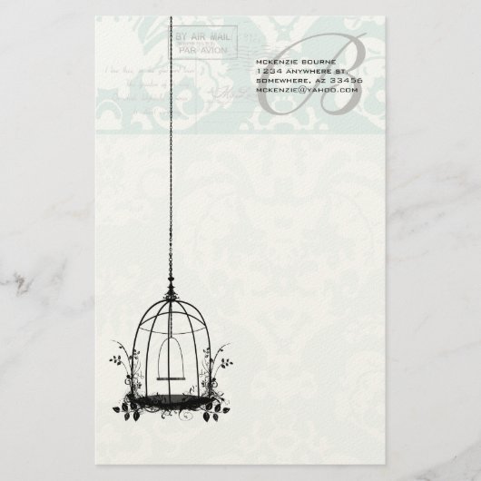 Papeterie Monogramme Vintage Birdcage Pastel Blue Floral (Devant)