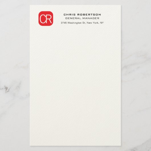 Papeterie Monogrammed Red White Professional Plain (Devant)