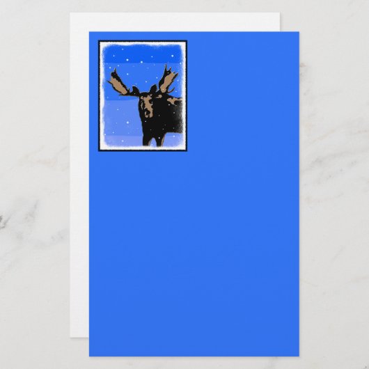 Papeterie Moose en hiver - Art original de la faune (Devant / Derrière)