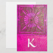 Papeterie MORNING STAR MONOGRAMME ,rose fuchsia blanc (Devant / Derrière)