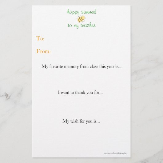 Papeterie Mot de remerciement de fin d'année aux enseignants (Devant)