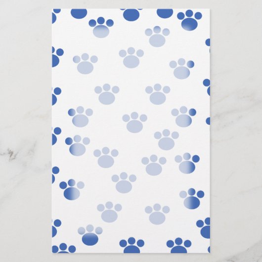 Papeterie Motif animal d'empreinte de patte. Bleu et blanc (Devant)