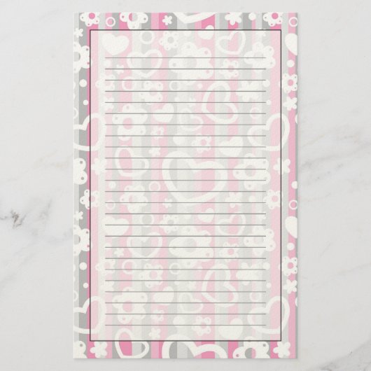 Papeterie Motif aux Coeurs et aux Fleurs (Devant)