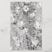 Papeterie Motif blanc rose floral hiver gris (Devant)