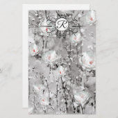 Papeterie Motif blanc rose floral hiver gris (Devant / Derrière)