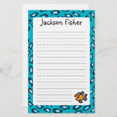 Papeterie Motif bleu d'école de poissons avec de petits (Devant / Derrière)