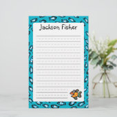 Papeterie Motif bleu d'école de poissons avec de petits (Debout devant)