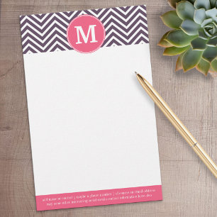 Papeterie Motif Chevron avec Monogramme - rose violet
