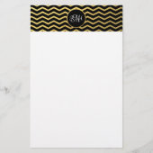 Papeterie Motif Chevron Noir et Or Triple Monogramme (Devant)