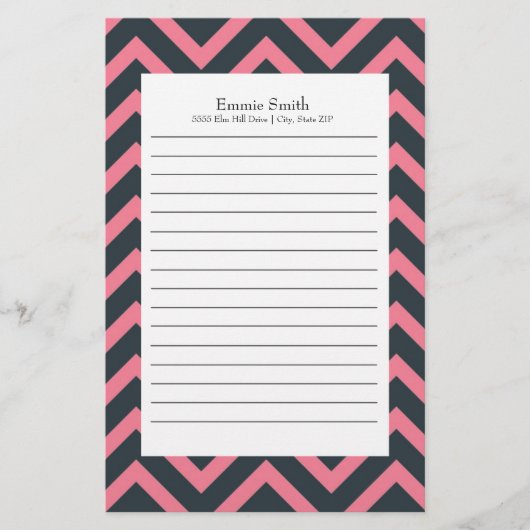 Papeterie Motif Chevron rose et noir personnalisé (Devant)