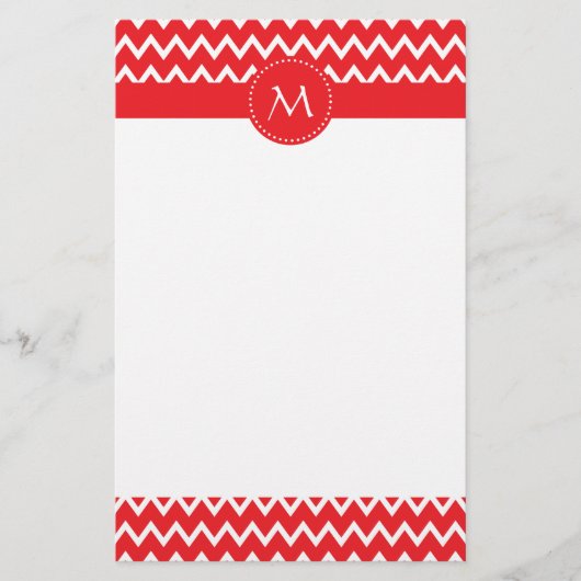 Papeterie Motif Chevron rouge et blanc monogramme (Devant)