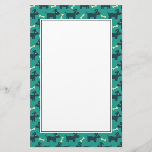 Papeterie Motif chien mignon avec os sur Arrière - plan vert (Devant)