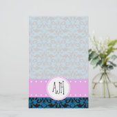 Papeterie Motif Damas, Damas Bleu, Monogramme (Debout devant)
