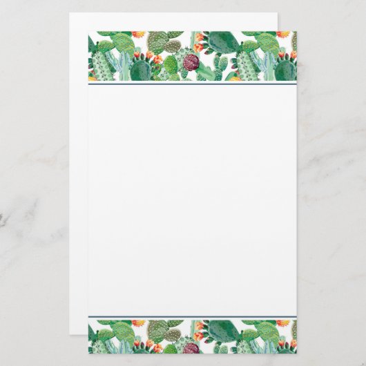 Papeterie Motif de cactus d'aquarelle (Devant / Derrière)