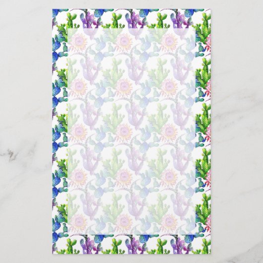 Papeterie Motif de cactus de fleur sauvage d'aquarelle (Devant)
