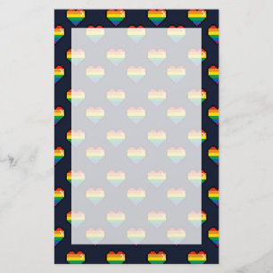 Papeterie Motif de coeur Rainbow 8 Bit