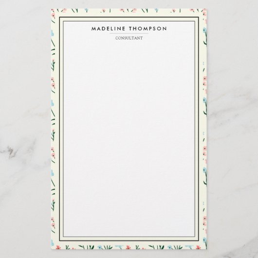 Papeterie Motif de fleurs roses et bleues pastel Chic Fémini (Devant)