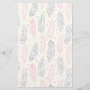 Papeterie Motif De Plumes Ethniques Rose Et Violet