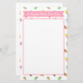 Papeterie Motif doux de crème glacée de note (Devant / Derrière)