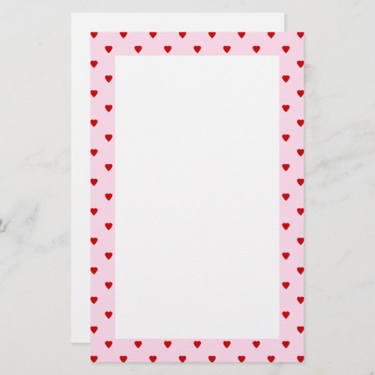 Papeterie Motif doux des coeurs rouges sur le rose (Devant / Derrière)