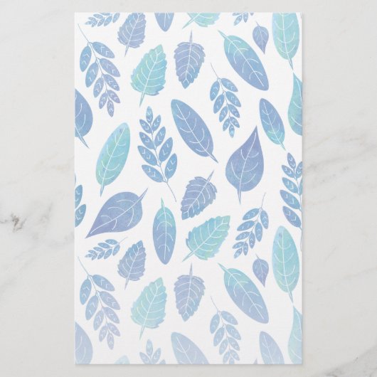 Papeterie Motif Feuille bleu aquarelle (Devant)