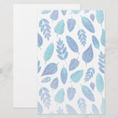 Papeterie Motif Feuille bleu aquarelle (Devant / Derrière)