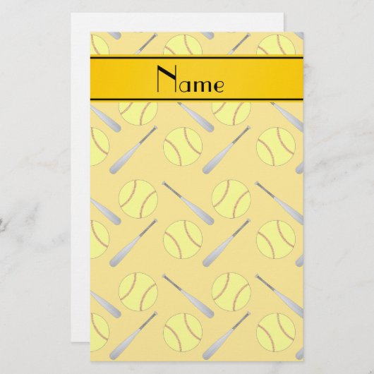 Papeterie Motif jaune nommé personnalisé du base-ball (Devant / Derrière)