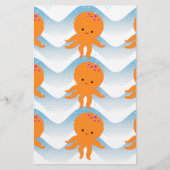 Papeterie Motif Octopus Orange Et Vagues Bleues (Devant)