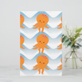 Papeterie Motif Octopus Orange Et Vagues Bleues (Debout devant)