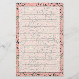 Papeterie Motif romantique avec des coeurs et des oiseaux