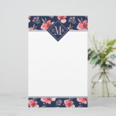 Papeterie Motif rose foncé d'aquarelle du monogramme | (Debout devant)