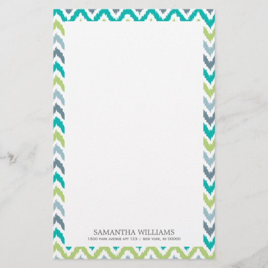 Papeterie Motif vert turquoise gris d'Ikat de zigzag (Devant)