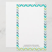 Papeterie Motif vert turquoise gris d'Ikat de zigzag (Devant / Derrière)