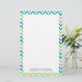Papeterie Motif vert turquoise gris d'Ikat de zigzag (Debout devant)